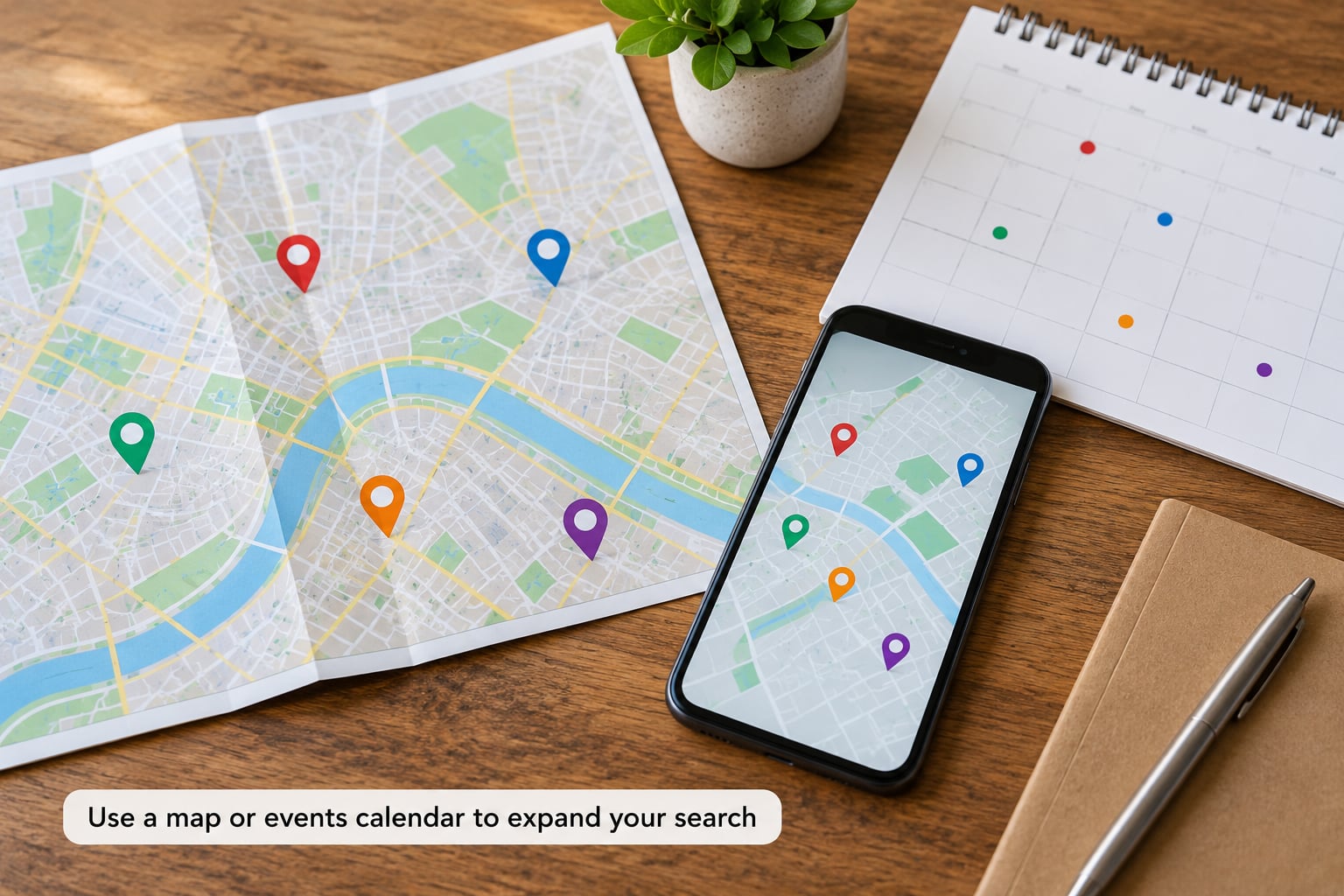 Use a map or events calendar to expand your search