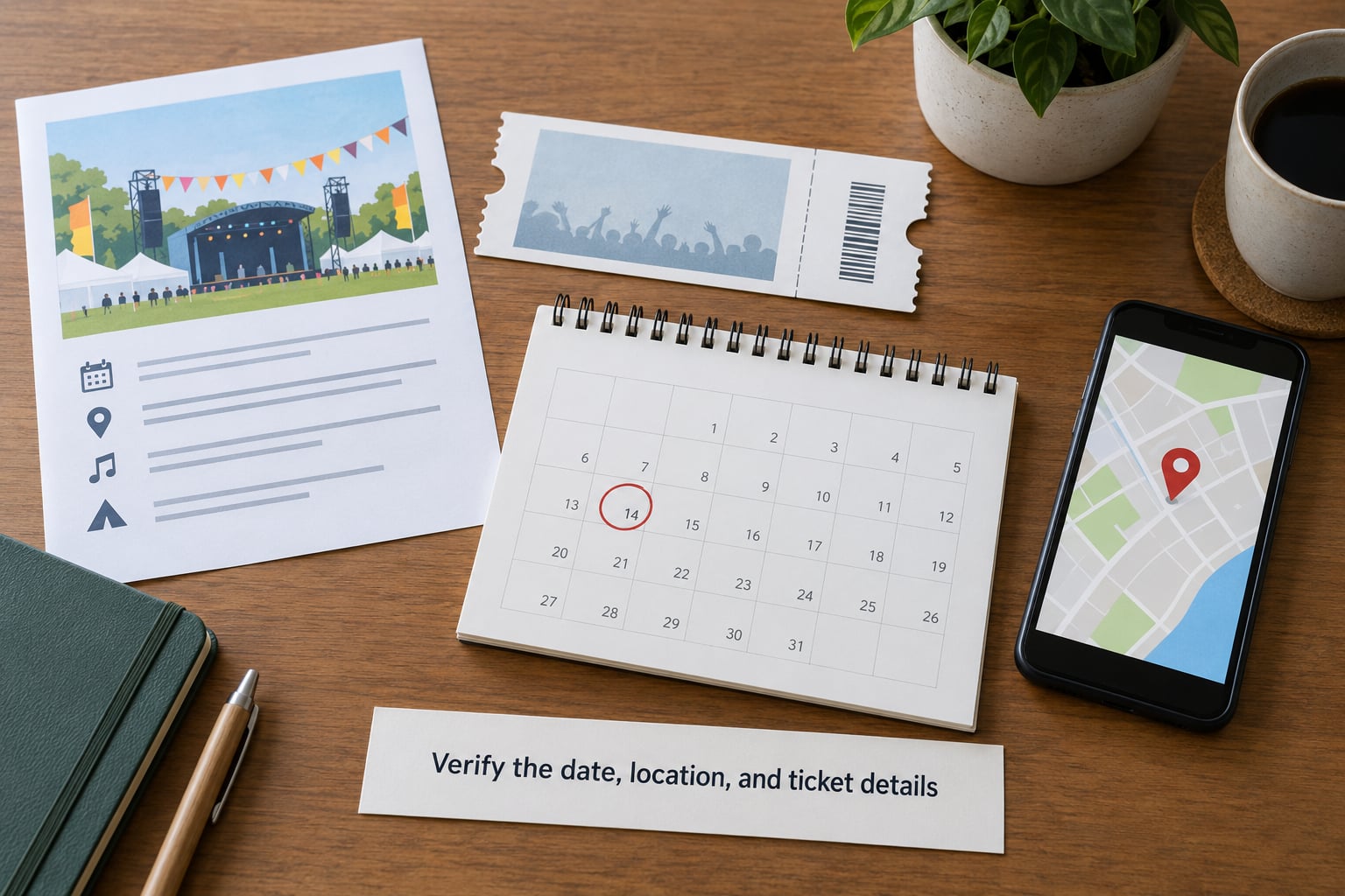 Verify the date, location, and ticket details